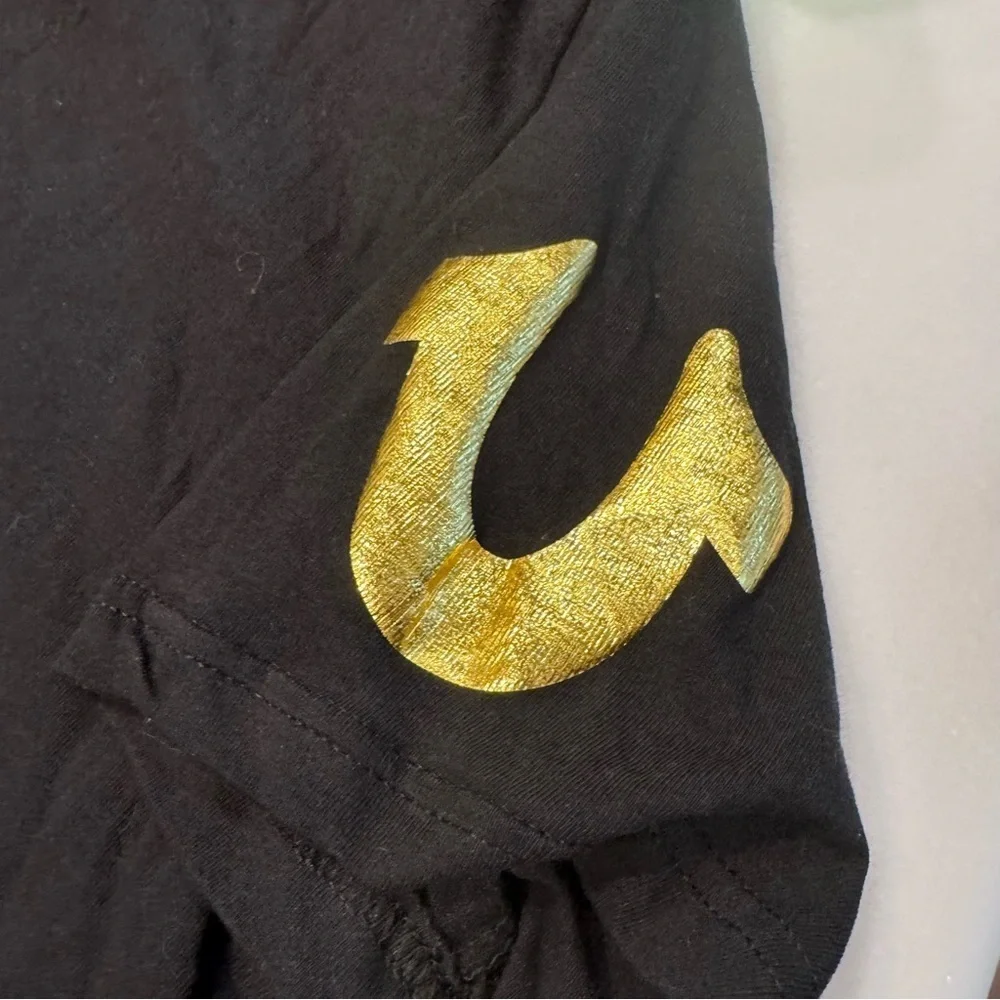 True Religion BLACK with Gold Foil Logo Soft Cotton T-Shirt Unisex size S